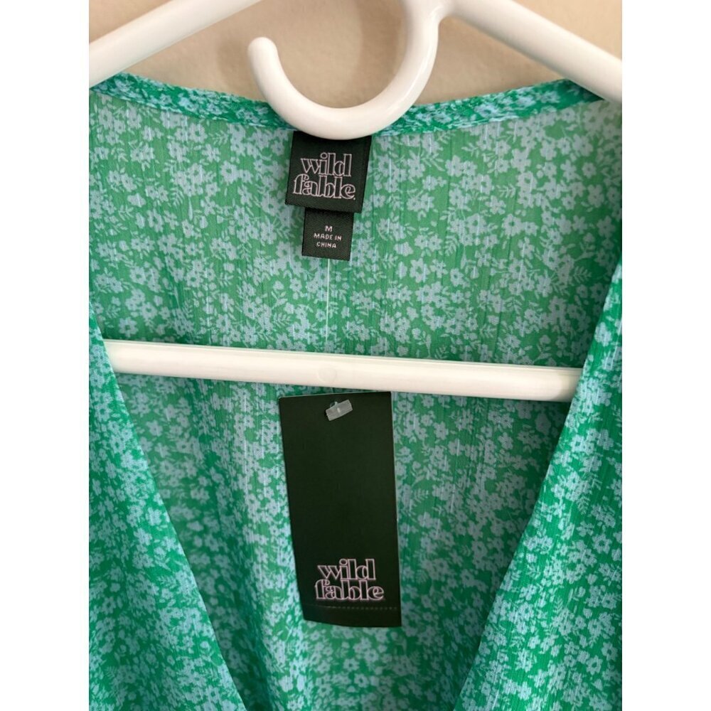Wild Fable NWT Sheer Floral Bell Sleeve Cropped Festival Blouse Size Medium - Picture 6 of 10